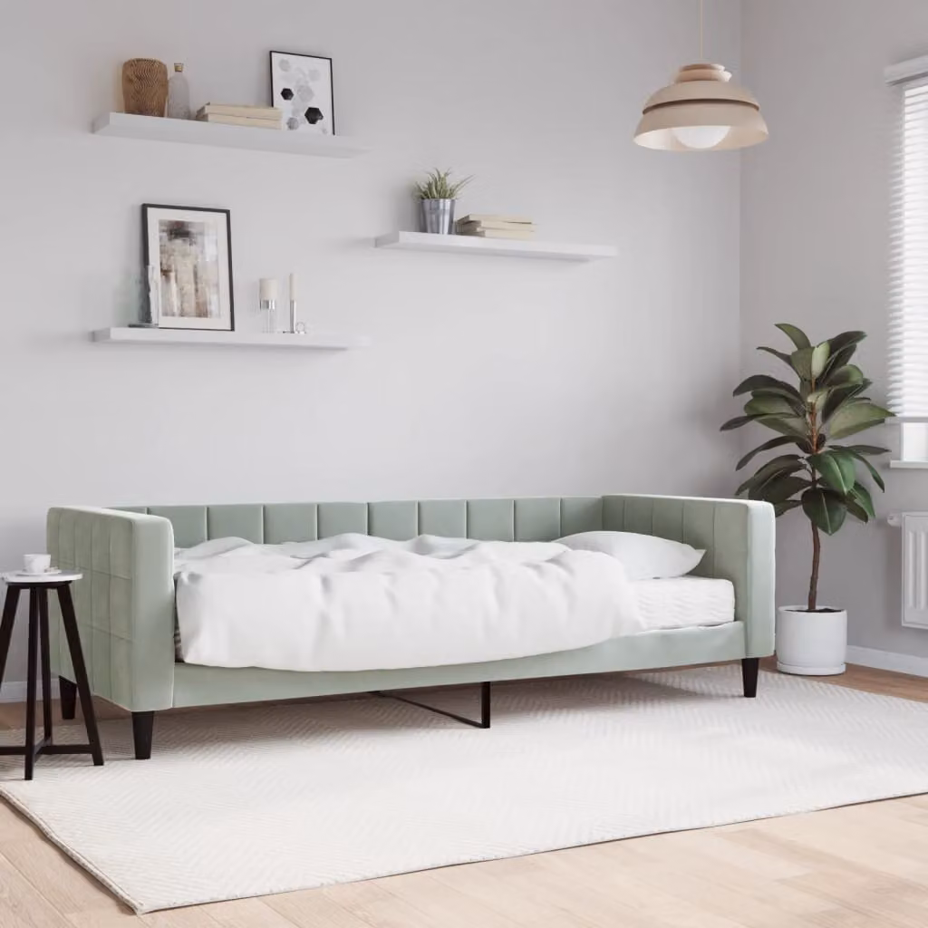 vidaXL Divano Letto in Velluto Grigio con Materasso L/P/H: 200 x 80 x 68 cm
