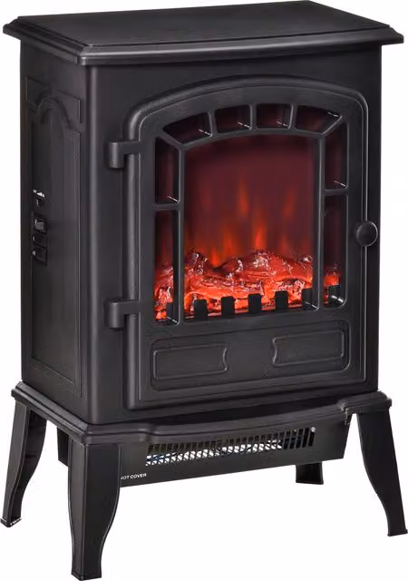 Camino Elettrico con Effetto Fiamma HOMCOM, Nero, L 39 cm x P 24 cm x H 56.5 cm – 1