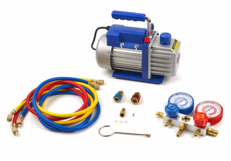 Set-kit pompa vuoto per condizionatori con manometri per HVAC/auto AC, ricarica aria condizionata per R134a, R22, R12 R502 refrigeranti, 60l/min a 2 vie