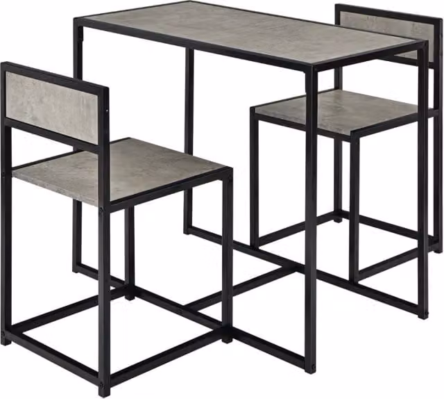 Set da pranzo da 3 pezzi composto da tavolo rettangolare e 2 sedie in legno e metallo Grigio opaco per cucina e sala da pranzo – 1