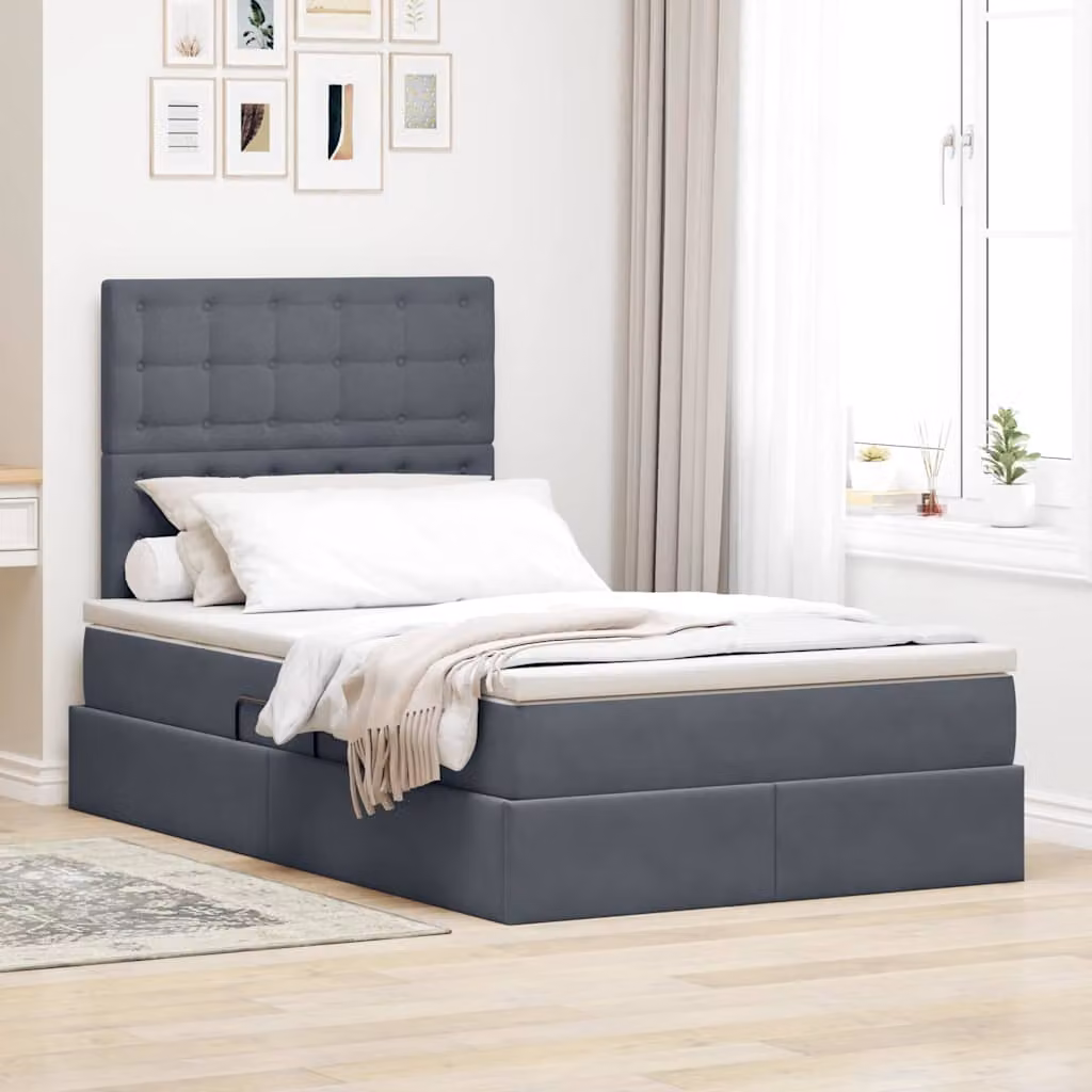 Letto con contenitore e illuminazione LED vidaXL in tessuto grigio, L/P/H: 120 x 200 x 204 cm