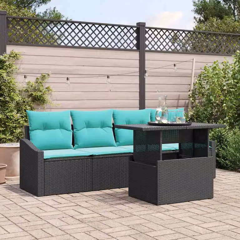 Set Divano da Giardino vidaXL 5 Pezzi con Cuscini, Nero e Blu