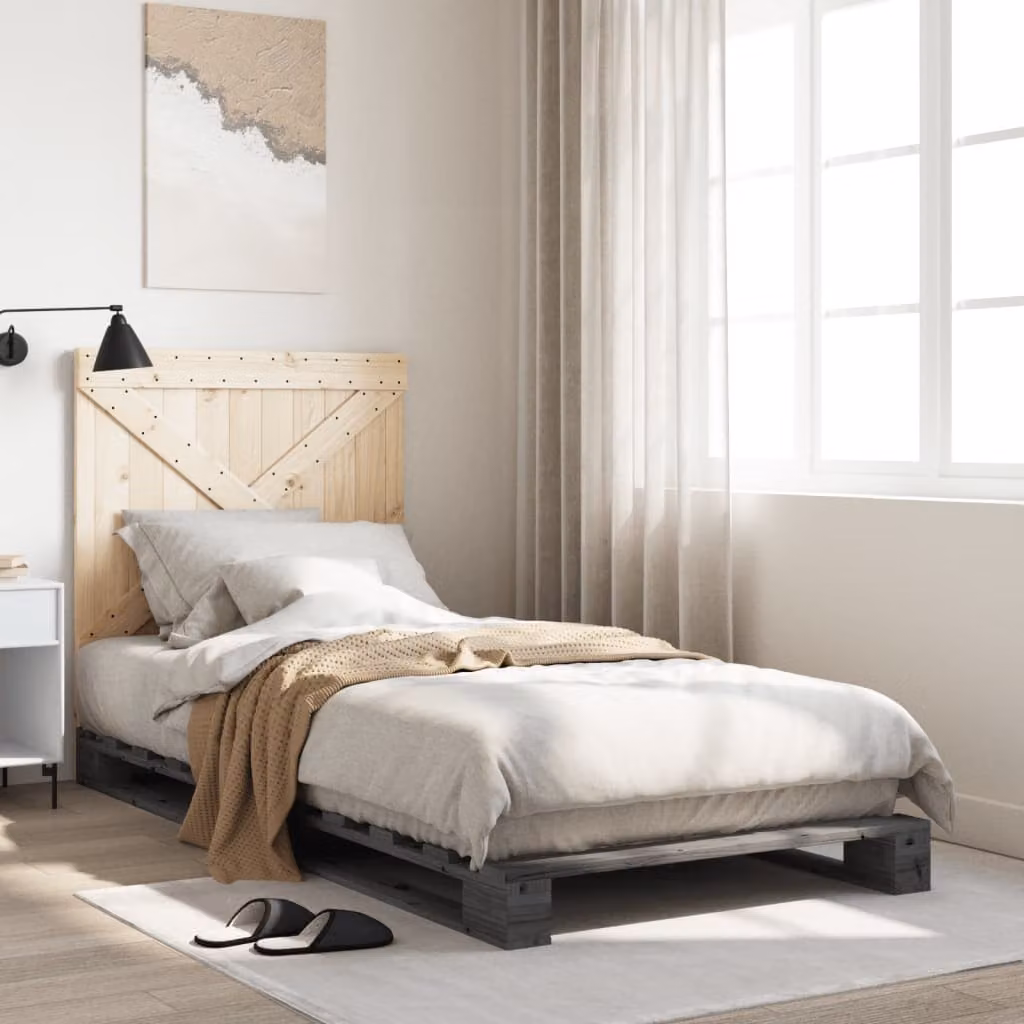 vidaXL Giroletto con Testiera Grigio in Legno Massello di Pino L/P/H: 90 x 200 cm – 1