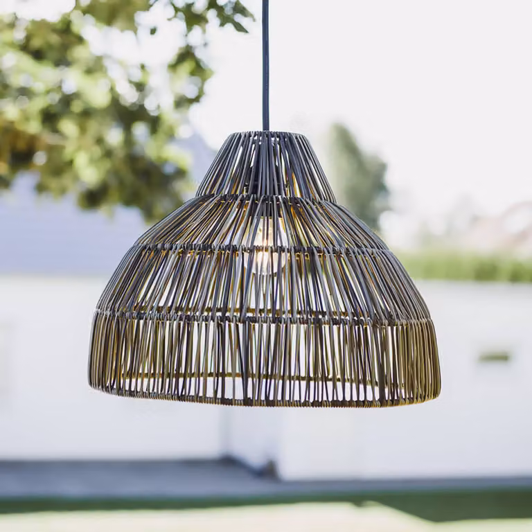 PR Home Lampada a sospensione Bao, per esterni, IP44, grigio, lunghezza cavo dimmerabile, Alluminio / Grigio / Zincato, Plastica