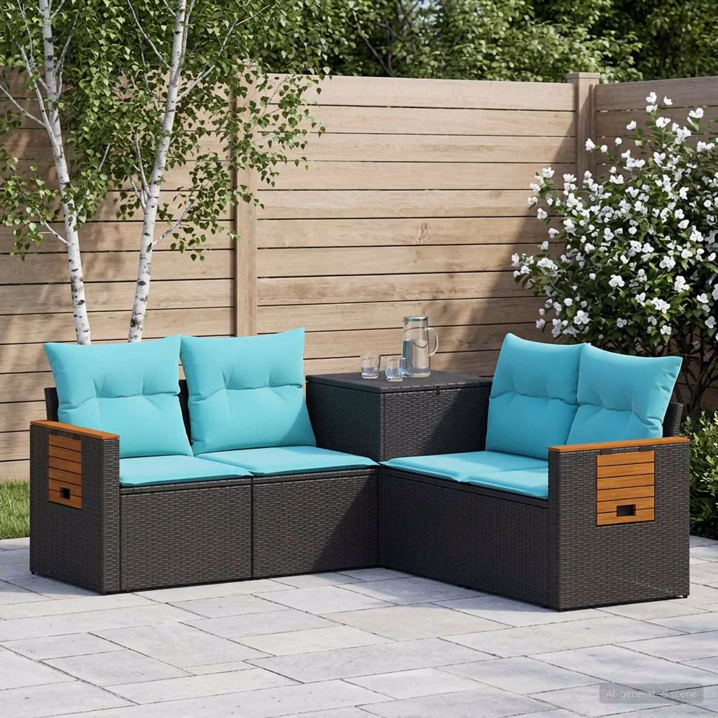 vidaXL Set di divani 5 pz Nero e Blu 179 x 179 x 85 cm