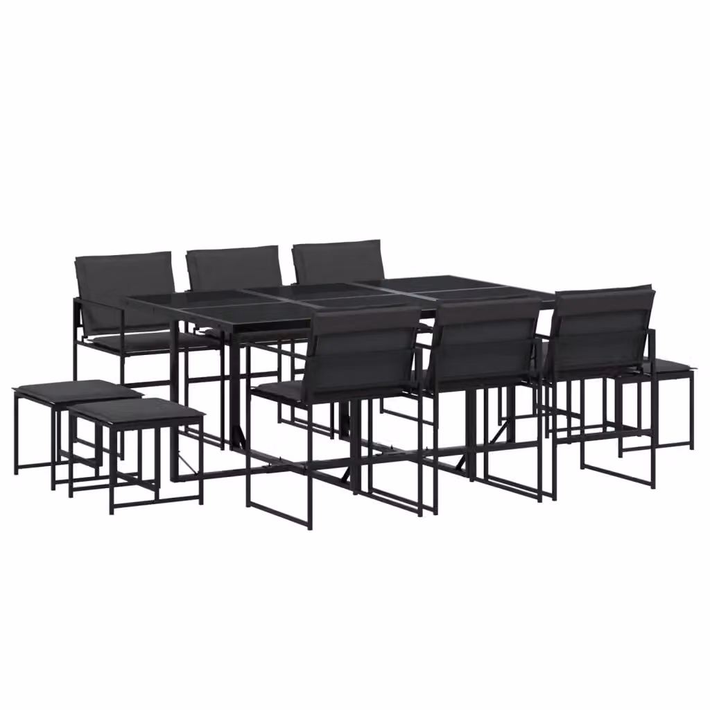 vidaXL Set da Pranzo da Giardino 11 pz Moderno in Acciaio Verniciato e Vetro Nero e Grigio – 2