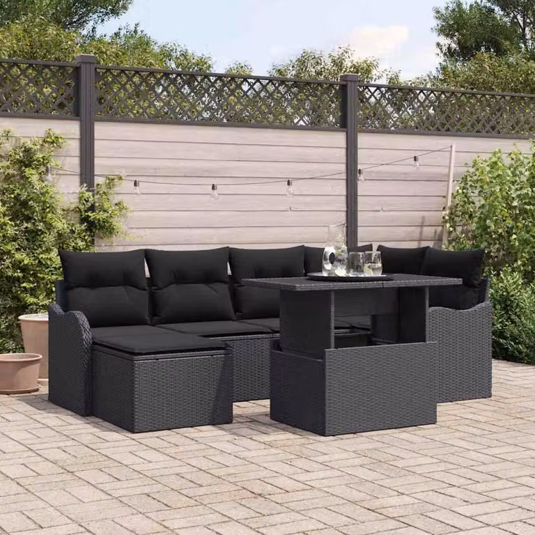 Maison Exclusive - Set Divano da Giardino con cuscino 7 pcs Nero Poly Rattan