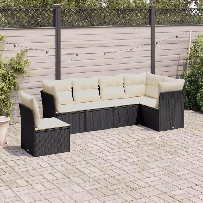 vidaXL Set Divano da Giardino a L 6 pz in Polyrattan Nero con Cuscini Imbottiti e Rivestimenti Rimovibili
