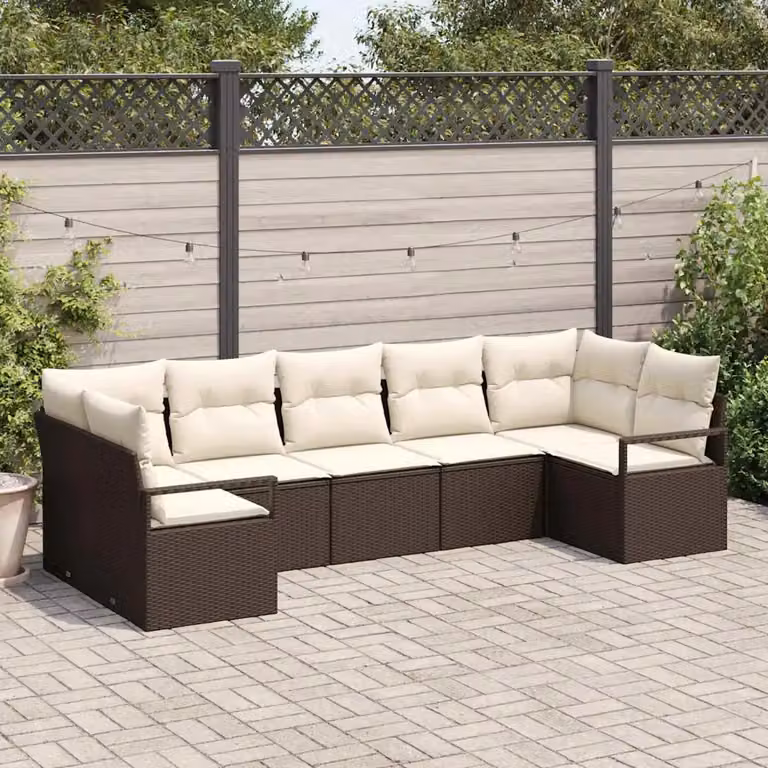 Set di divani da giardino vidaXL in rattan marrone con 7 pezzi