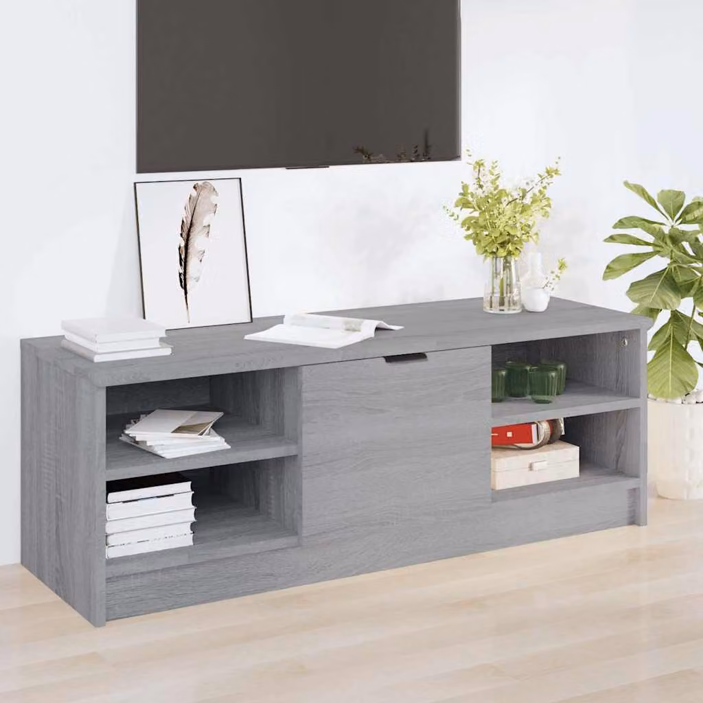 Mobile TV moderno vidaXL in legno multistrato e MDF, Grigio, L 102 cm x P 35,5 cm x H 36,5 cm