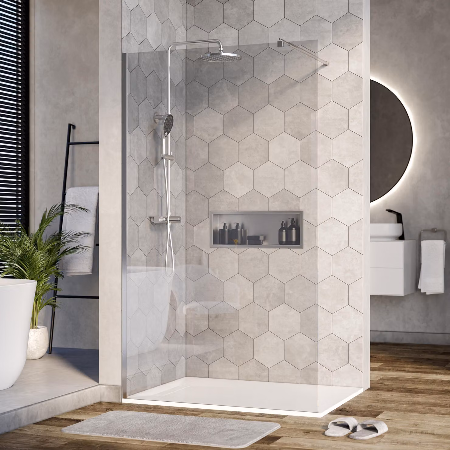 Cabina doccia Walk-In Nano real glass EX101 - vetro trasparente - 10 mm - profilo a parete cromato - larghezza selezionabile, larghezza Walk-In:1100mm