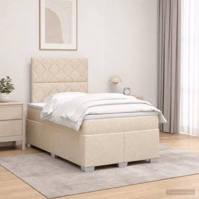 Letto box spring con materasso vidaXL in tessuto beige e bianco, L/P: 120 x 200 cm