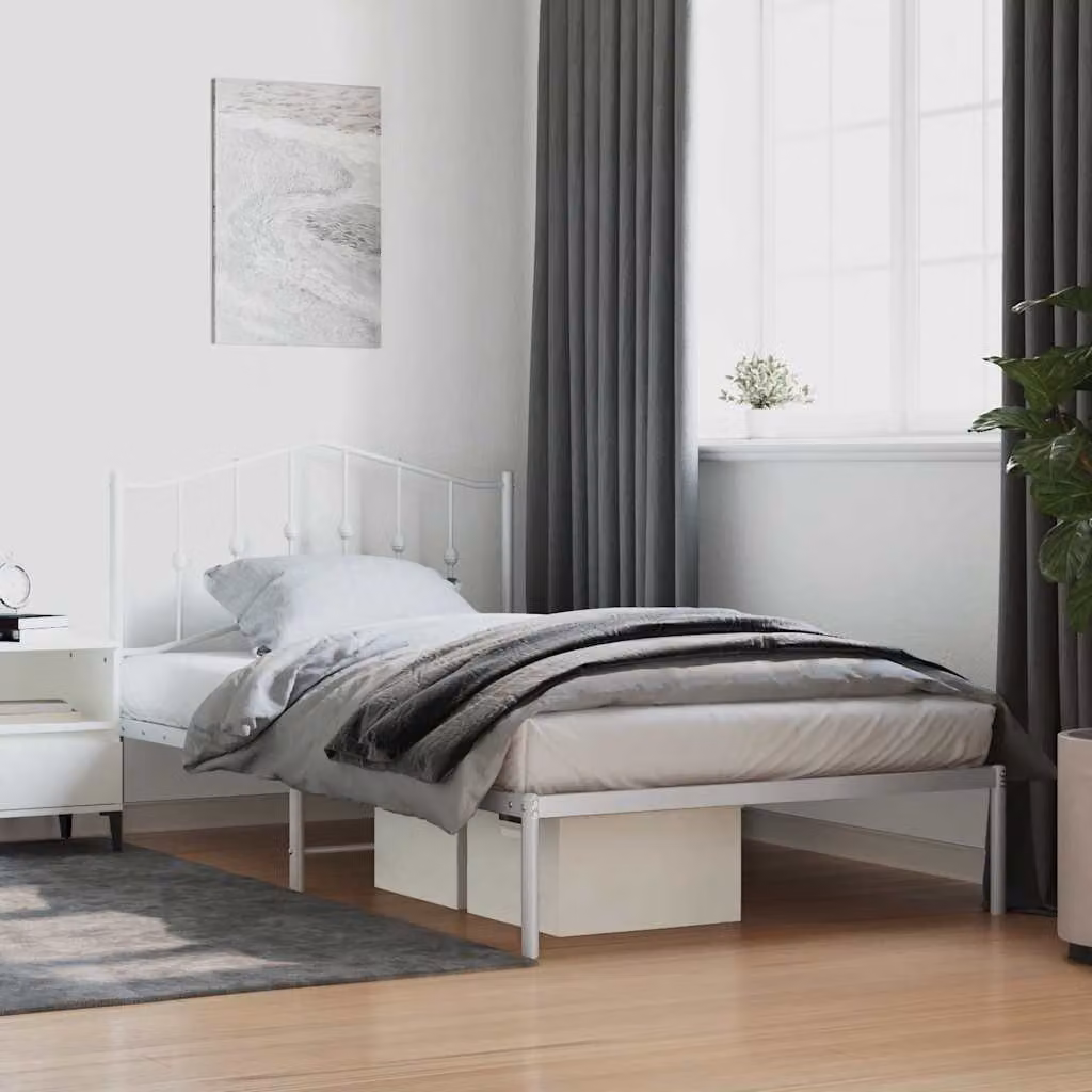 vidaXL Giroletto con Testiera in Metallo Bianco L: 112 cm, P: 207 cm, H: 98 cm