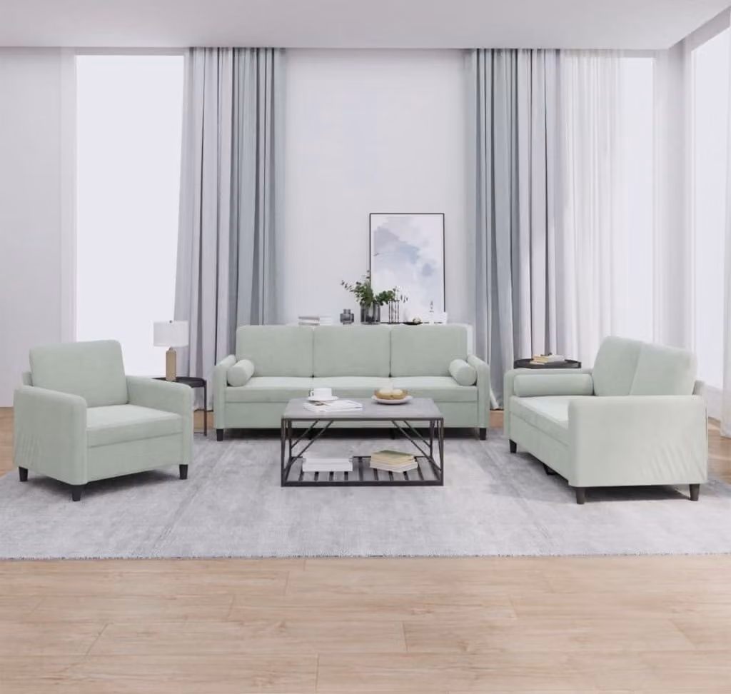 Maison Exclusive - Set divano a 3 posti con cuscini in velluto grigio chiaro