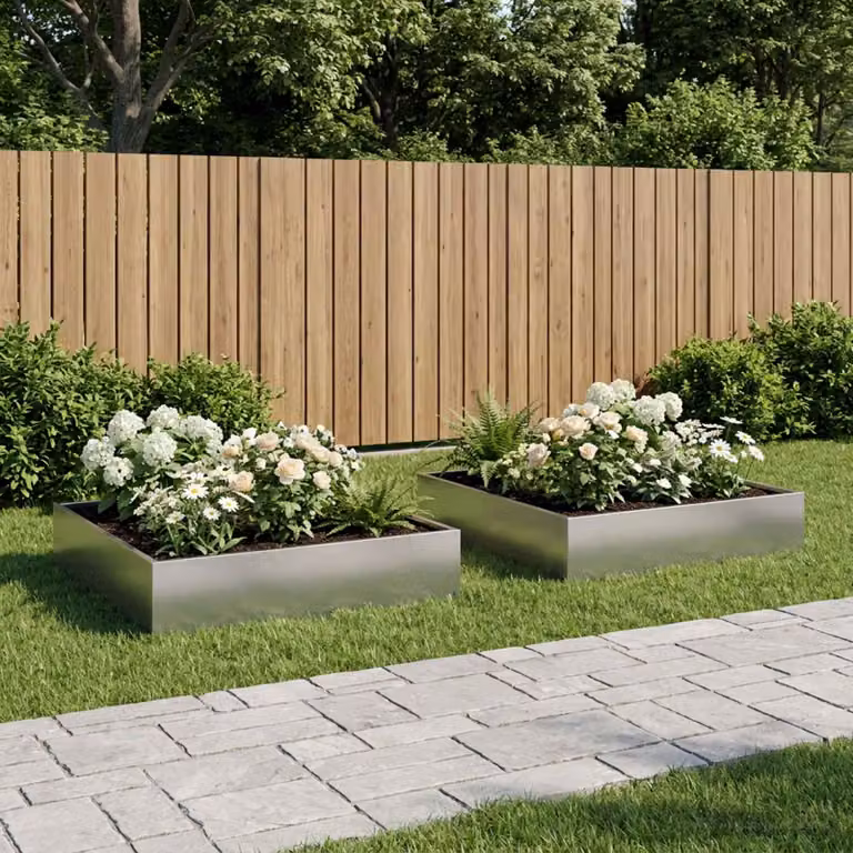 Set di 2 vasi da giardino vidaXL in acciaio zincato argento L: 100 cm, P: 100 cm, H: 20 cm