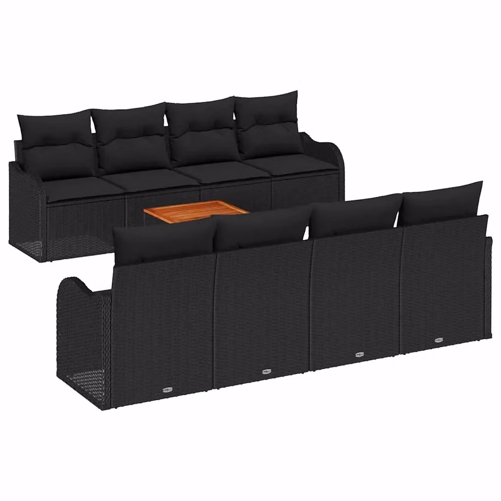 Set Divano da Giardino vidaXL 9 Pezzi in Polyrattan Nero con Cuscini e Contenitore per Archiviazione – 2