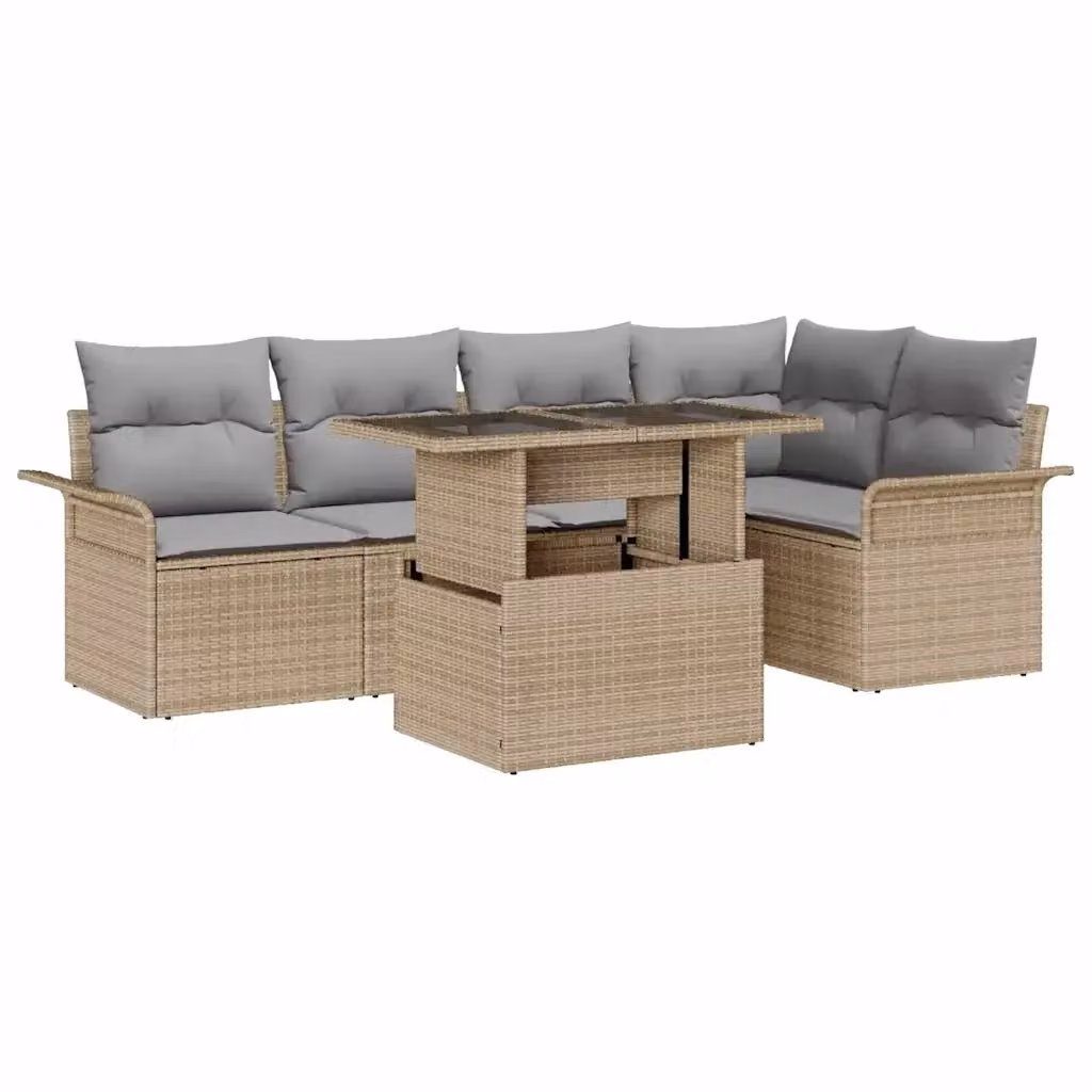 Set Divano da Giardino vidaXL 6 Pezzi in Polyrattan Beige con Cuscini e Tavolino – 2