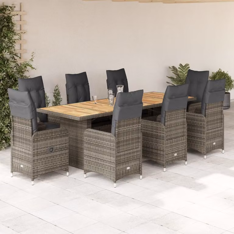Maison Exclusive - Set da giardino bistrot 9 pezzi con cuscini grigio in polyrattan