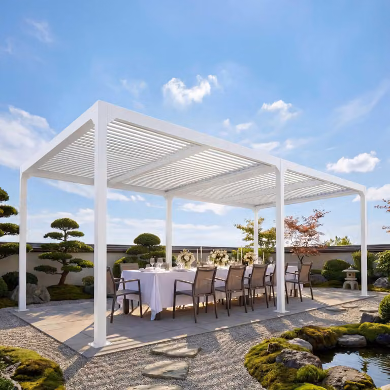 Pergola in alluminio HWC-L41, copertura per patio a padiglione a doghe, robusta struttura metallica 8cm 3x6m ~ bianco