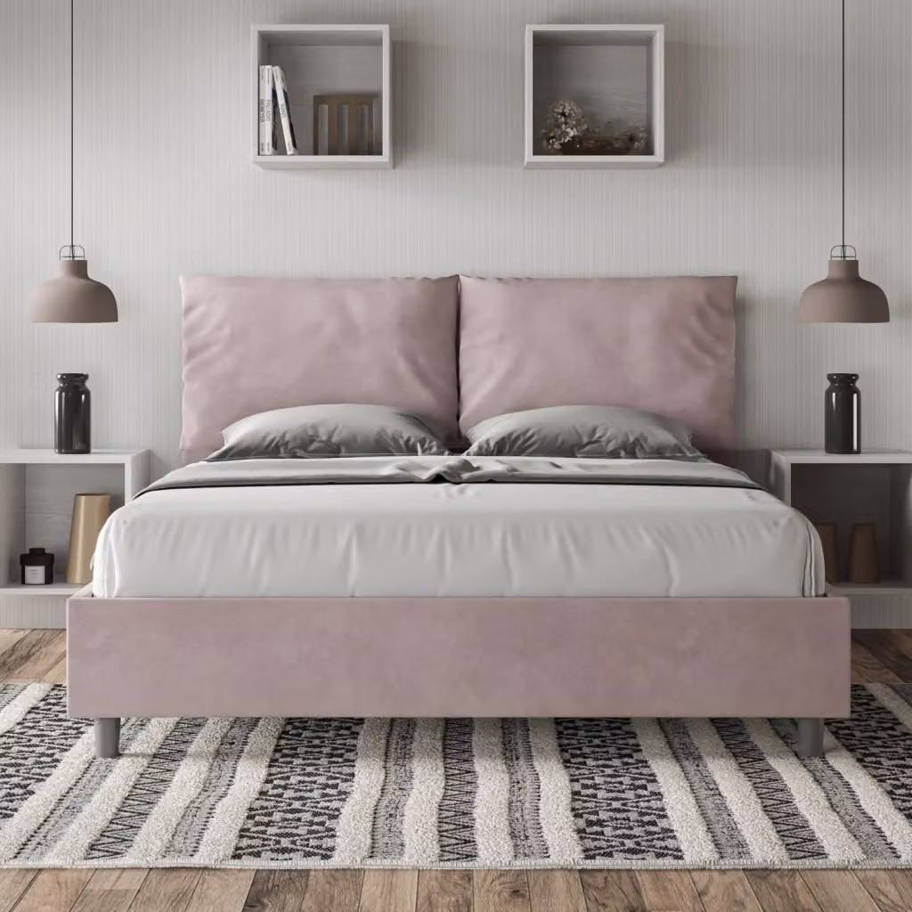 Letto Matrimoniale Antea con Contenitore e Rete con Alzata Imbottito in Microfibra Colore Glicine L/P/H: 160 x 210 x 110 cm – 2