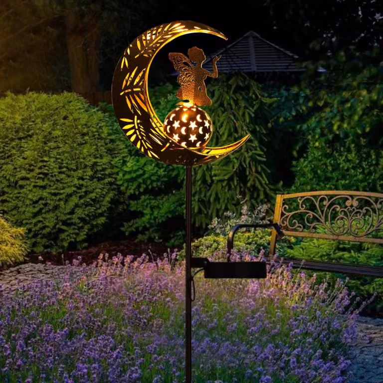 Lampada solare con statuetta angelica, decorazione da giardino, luce LED bianco caldo, impermeabile