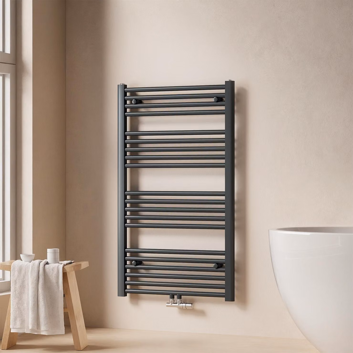 EMKE Radiatore da bagno Asciugamano Scaldasalviette 60x100cm 498 Watt Antracite Radiatore da bagno Attacco medio senza elemento riscaldante