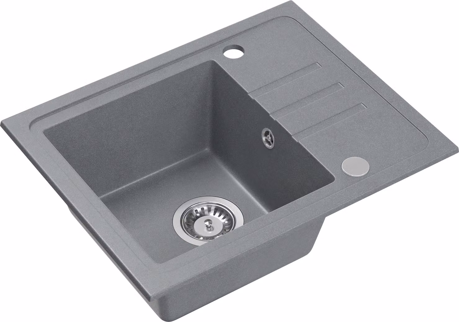 VBChome Lavello in granito grigio 55 x 44 cm Lavello singolo da incasso Maculato Reversibile Lavello in granito Sifone Lavandino Lavelli da cucina