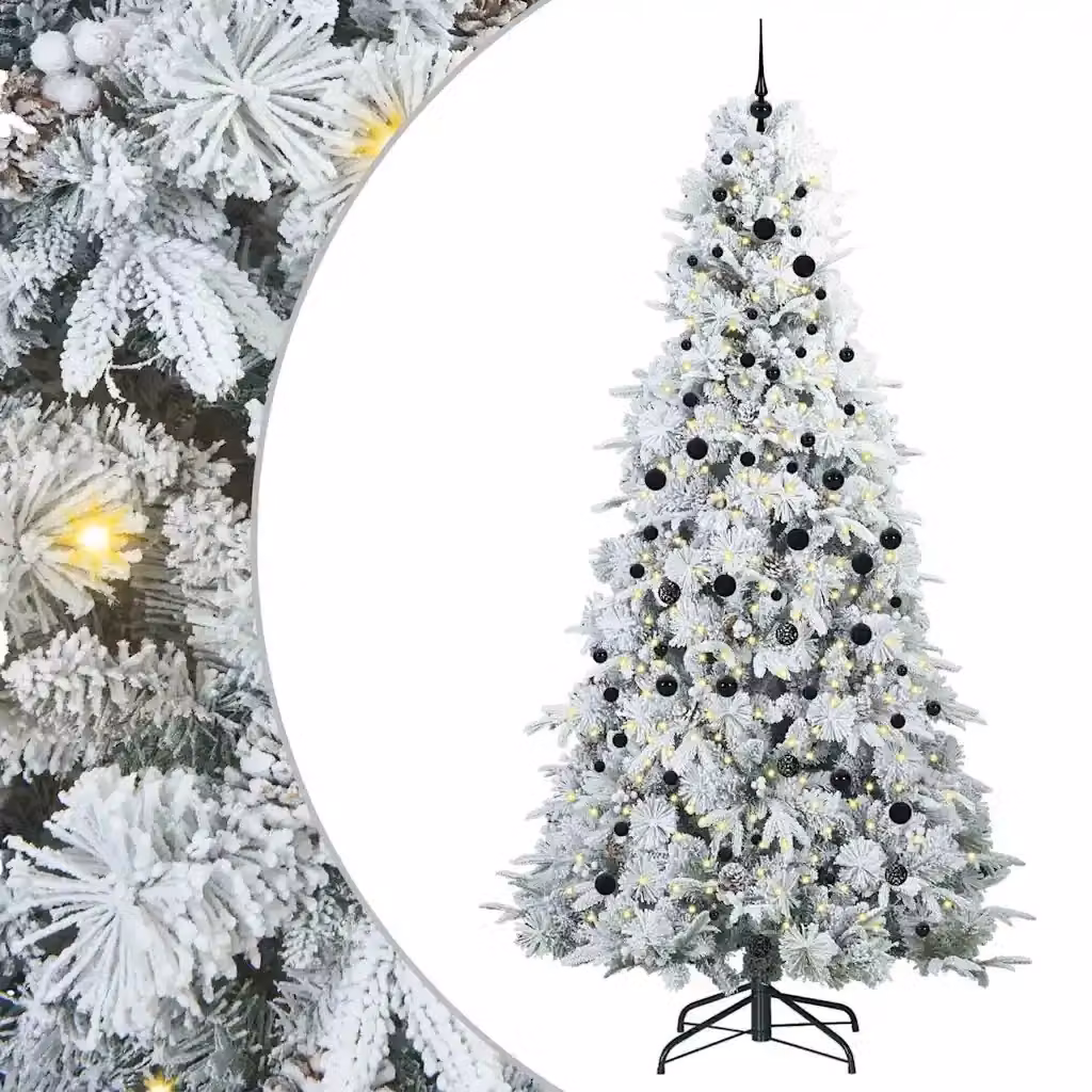 Albero di Natale Artificiale Moderno vidaXL Bianco con Luci LED Warm White e Rami Pieghevoli in PVC e Plastica, Altezza: 240 cm – 2