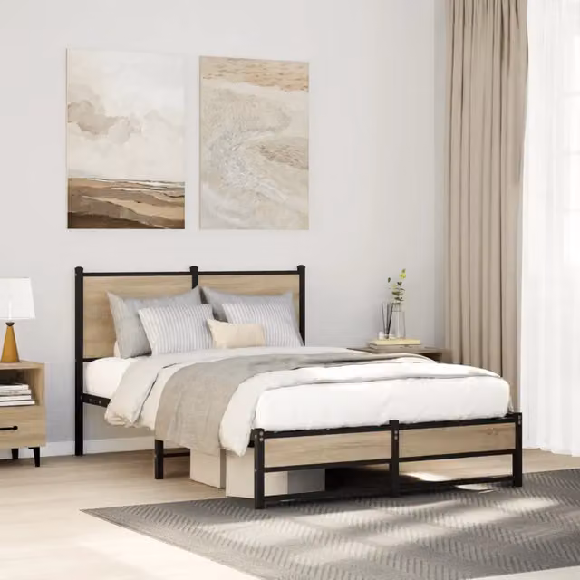 Struttura Letto Design Mania in Metallo e Rovere Sonoma, L 120 x P 200 cm