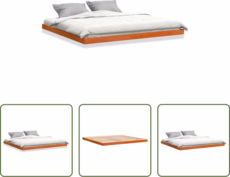 The Living Store letto in legno massiccio cera marrone 200x200 cm pino