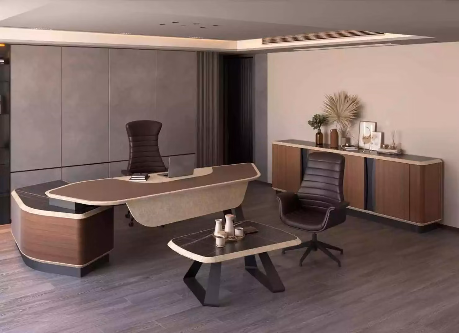 Moderner Arbeitszimmer Set Luxus Möbel Eckschreibtisch Sideboard Massivholz