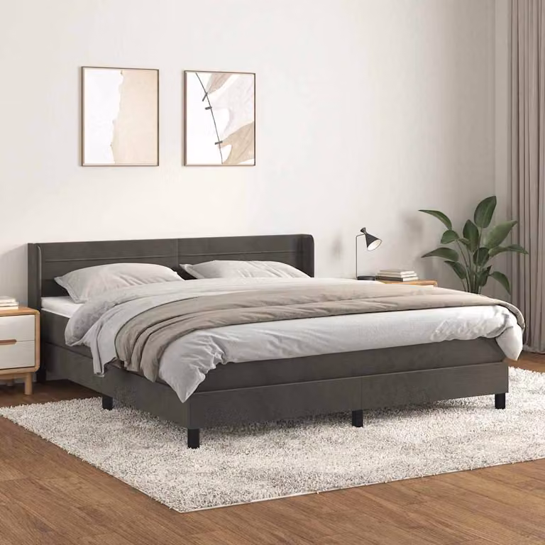 Giroletto a Molle con Materasso Ibrido vidaXL in Velluto Grigio L/P/H: 160 x 200 cm