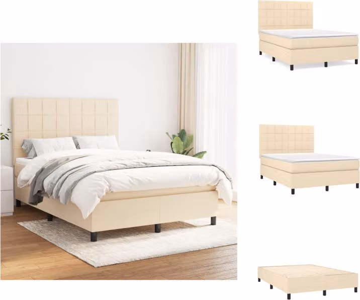 vidaXL Letto a molle con materasso crema 140x200 cm in tessuto - Letti e strutture letto