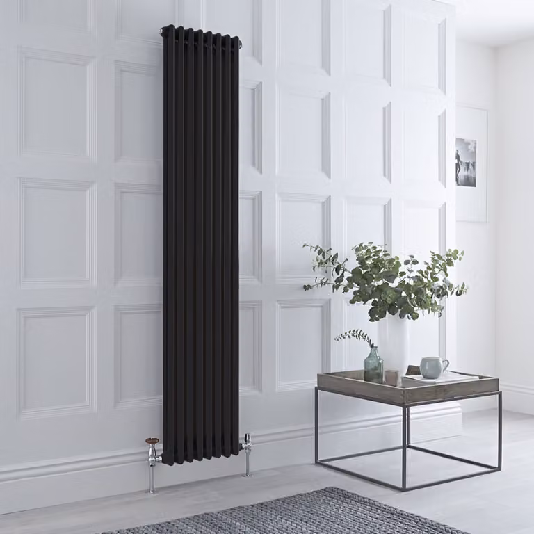 Radiatore Tradizionale Verticale a Doppia Colonna - Nero - 1800mm x 380mm - senza piedini