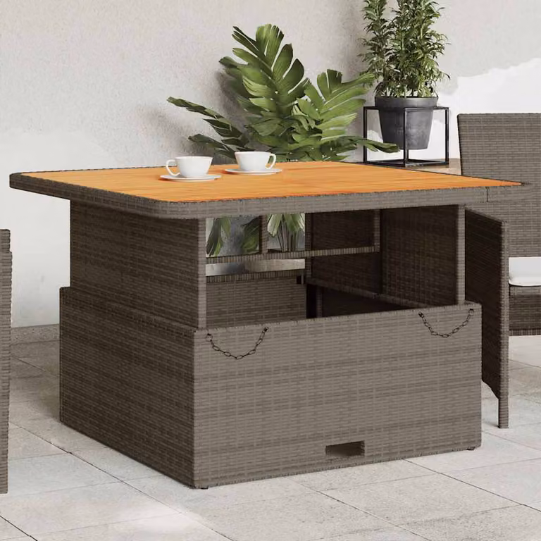 Tavolo da giardino quadrato vidaXL in polyrattan e legno di acacia color grigio e marrone L/P/H: 110 x 110 x 71 cm