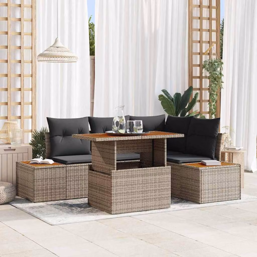 Maison Exclusive - Set da giardino composto da 5 pezzi, divano, colore grigio, realizzato in rattan sintetico