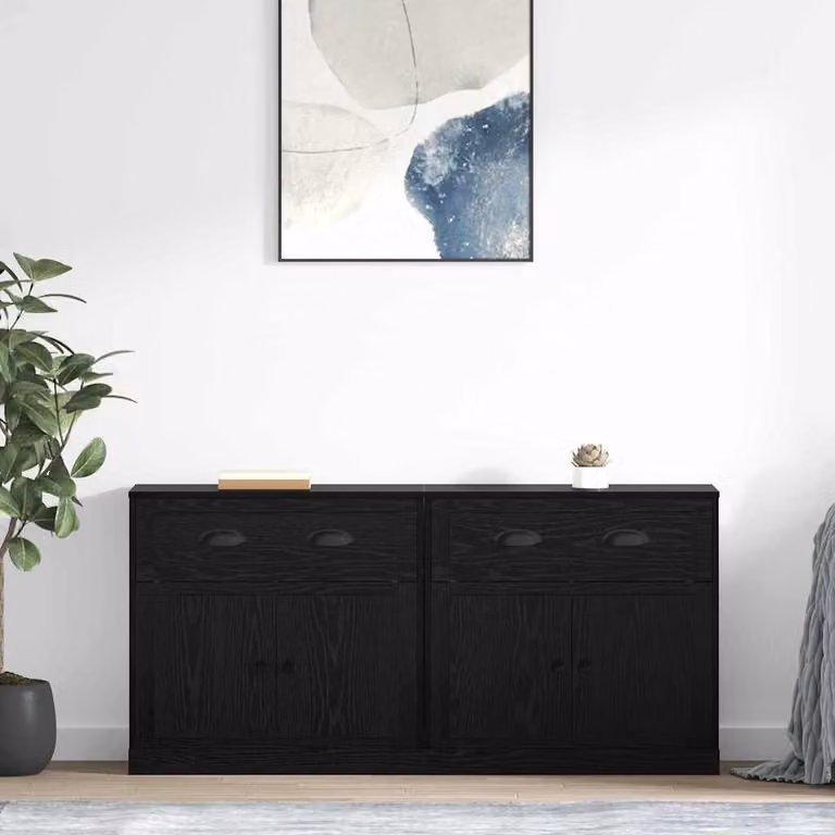 Set di 2 Sideboard moderni vidaXL in legno e metallo, colore nero, L 70 cm x P 35,5 cm x H 67,5 cm