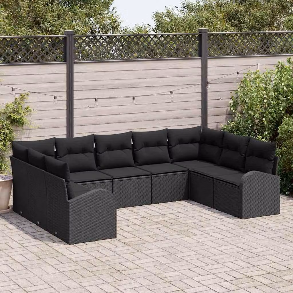Maison Exclusive - Set Divano da Giardino con cuscino 9 pcs Nero Poly Rattan