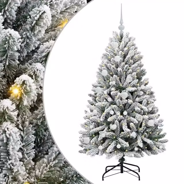 Albero di Natale artificiale da tavolo vidaXL con 150 LED bianco caldo, colore verde e bianco, Altezza: 150 cm