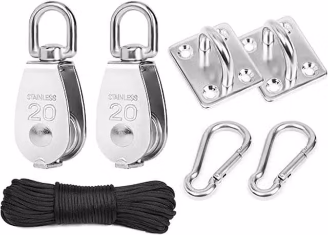Kit Carrucola Daimann in Acciaio Inox con Fune da 20 m Colore Argento