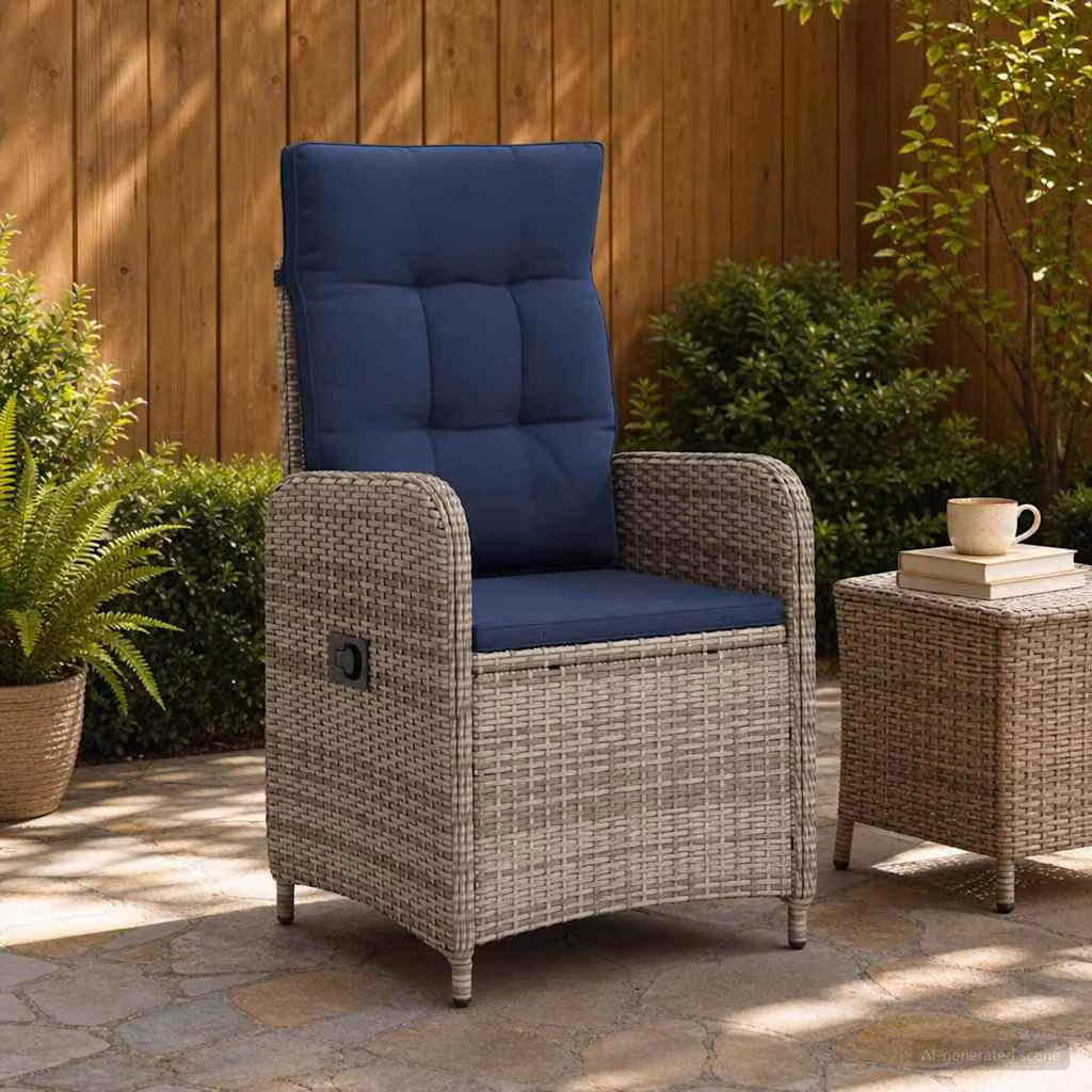 Sedia da giardino reclinabile vidaXL in rattan e metallo, Grigio e Blu