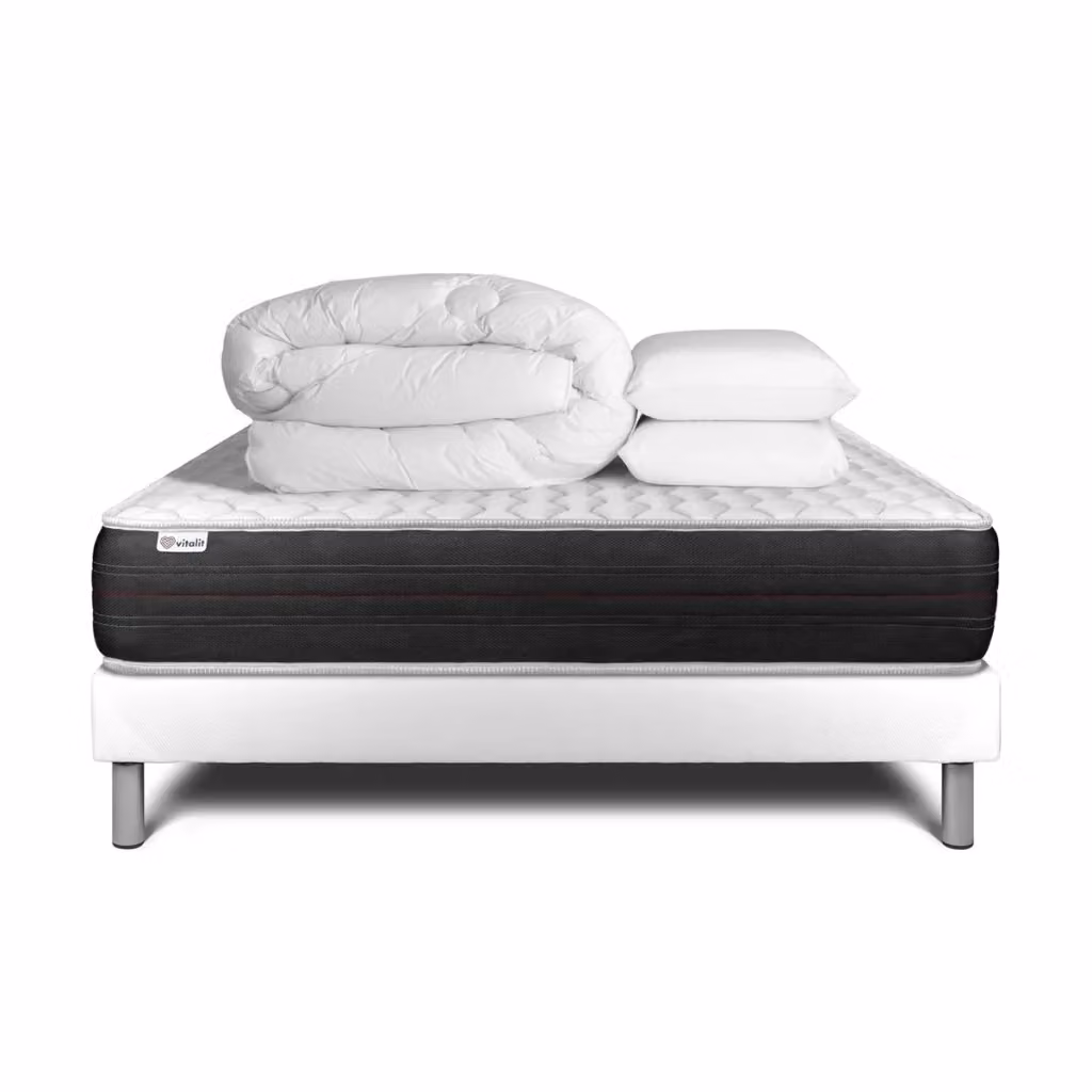Kit letto completo Vitalspring con materasso in schiuma traspirante 200x200 cm, box spring con doghe, 2 cuscini e piumino, colore bianco – 2
