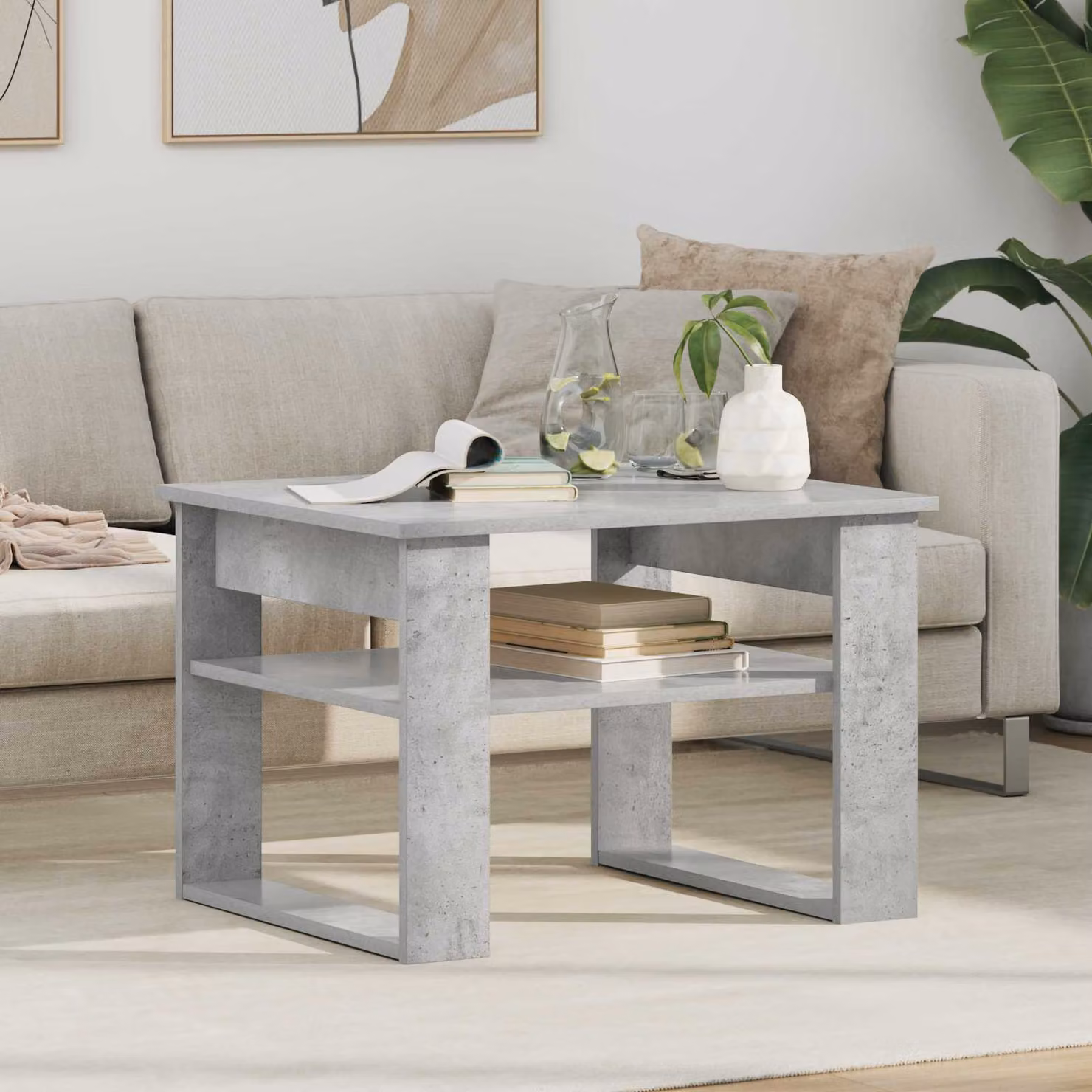vidaXL Tavolino da salotto moderno rettangolare in composito grigio L: 64 cm, P: 54 cm, H: 44 cm