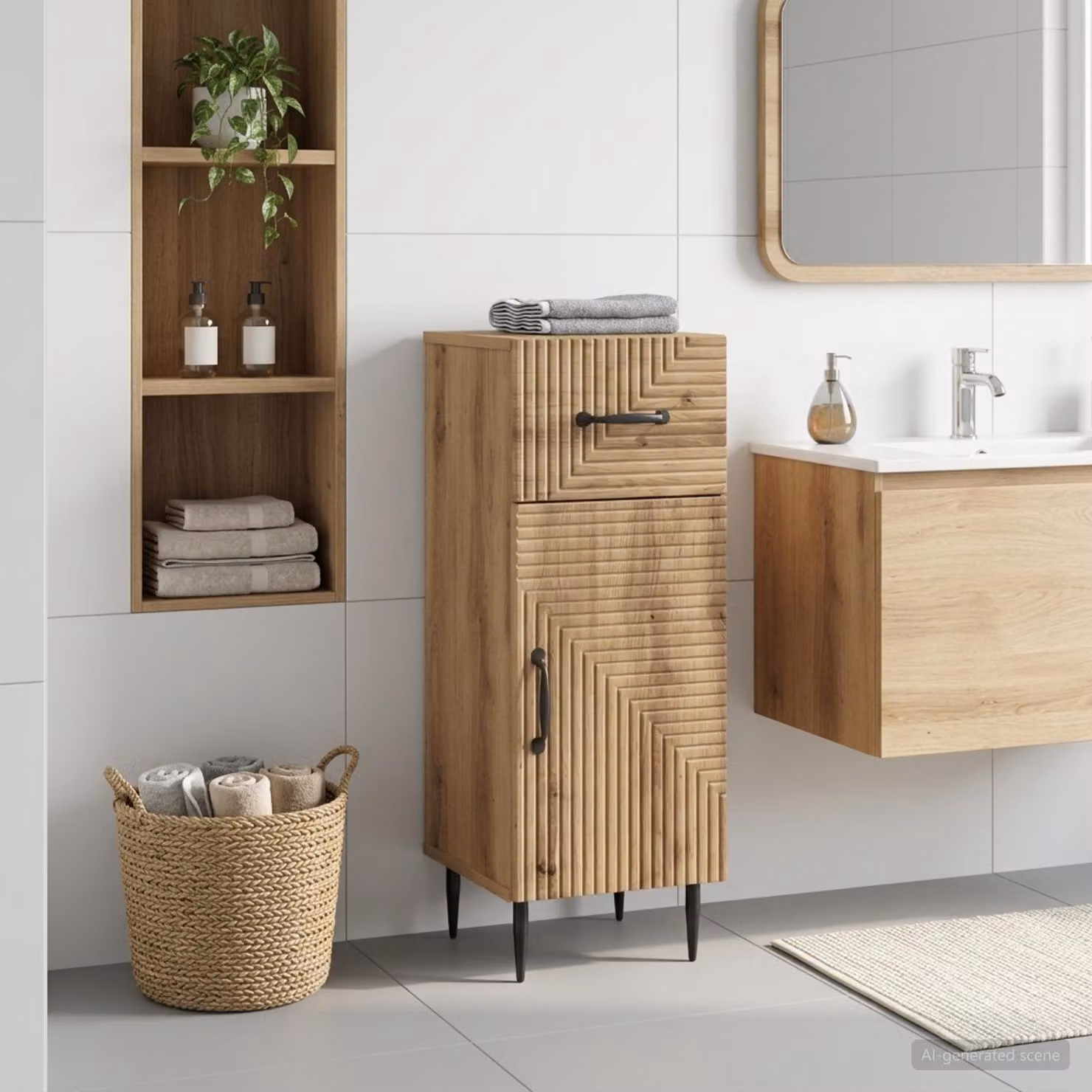 Mobiletto da bagno moderno vidaXL HAARLEM in rovere con ante a battente, L: 30 cm, P: 31 cm, H: 80 cm