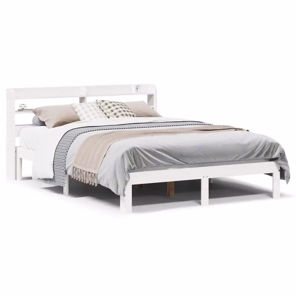 vidaXL Letto in Legno di Pino Massello Bianco con Ripiani Laterali e Scomparti – 2