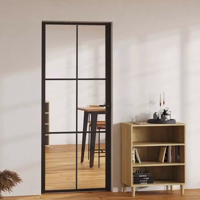 Porta Interna Scorrevole vidaXL in Vetro e Alluminio Nera e Trasparente L: 83 cm, H: 201,5 cm