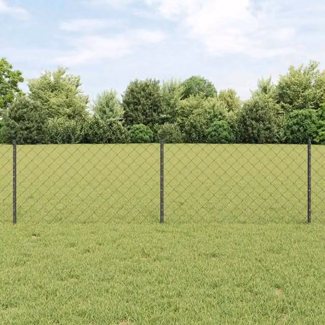 Recinzione a maglie con palo vidaXL in acciaio rivestito in PVC grigio per installazione interrata