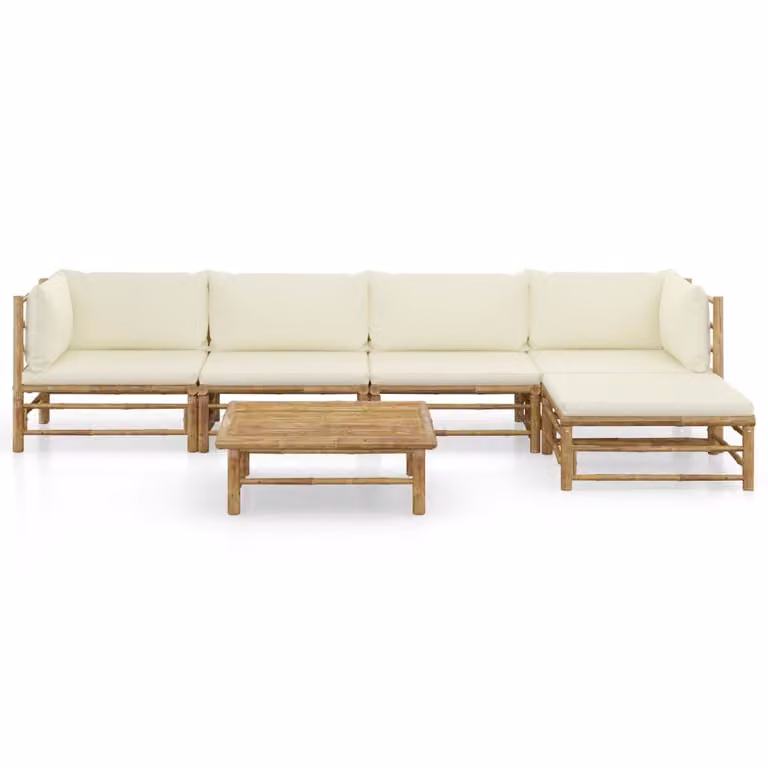 set di 6 pezzi per salotto da giardino con cuscini in bambù bianco crema
