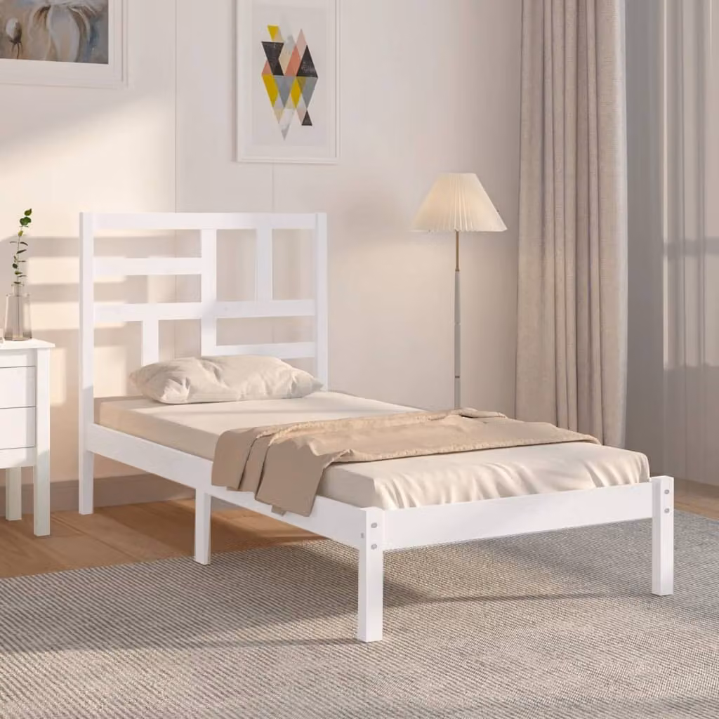 The Living Store Letto in legno massiccio bianco 90x200 cm
