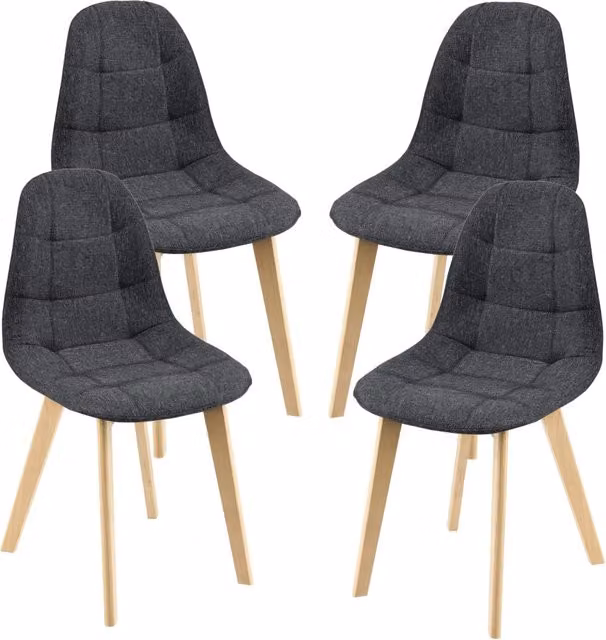 Set di 4 sedie imbottite en.casa in tessuto nero con gambe in legno di faggio per sala da pranzo, salotto o studio – 1